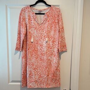 Elegant Coral Print Long Sleeve Dress